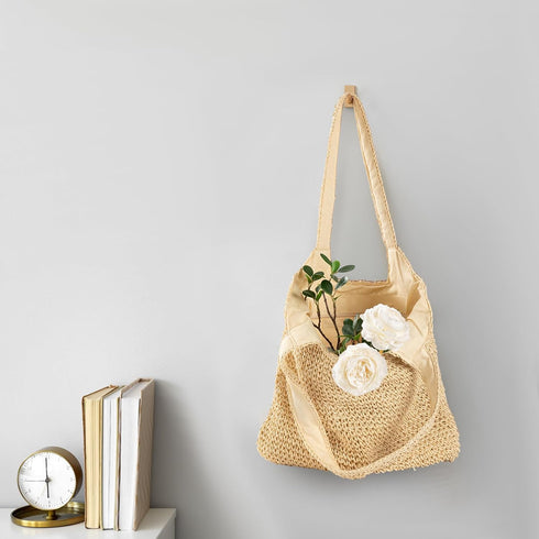 Straw Beach Bags for Women - Women Beach Handmade Woven Tote Bag, Summer Mesh Hollow Shoulder Bag for Holiday...