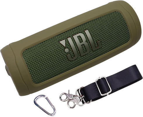 LTGEM Silicone Protective Case for JBL Flip 6 Portable Bluetooth Speaker with Extra Carabiner and Strap- Green (Case Only)...