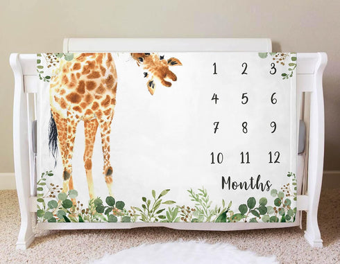 Giraffe Milestone Blanket, Safari Baby Growth Chart Monthly Blanket, Watch Me Grow Jungle Baby Nursery for New Moms Baby Shower(50"x40")...