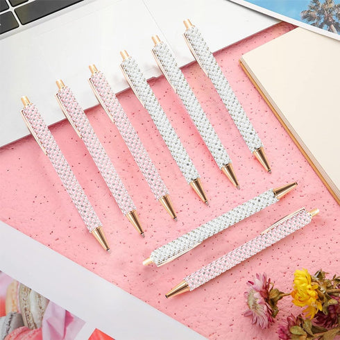 4 Pcs White Pearl Pens Rhinestone Metal Ballpoint Pens Sparkly Crystal Pens Black Ink for Women Girls Office School Supplies...