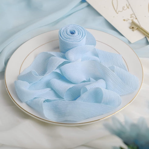 HUIHUANG Crinkle Silk Ribbon Baby Blue Silk Chiffon Ribbon 1-1/2 inch x 5 Yards Rustic Blue Silk Ribbon for Baby Shower Decor Wedding Bridal Bouqu...