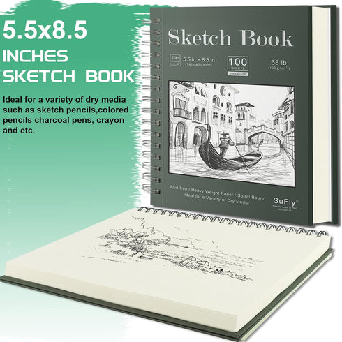Sketch Book 5.5 X 8.5 - Spiral Sketchbook Pack of 2, SuFly 200 Sheets (68 lb/100gsm) Acid Free Sketch Pads for Drawing for Adults Spiral-Bound wit...