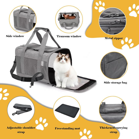Travel Carrier for Cats,Cat Soft-Sided Carriers Collapsible Ventilated Breathable Puppy Carrier for Small Dogs Airline Approved Cats Carrier for S...