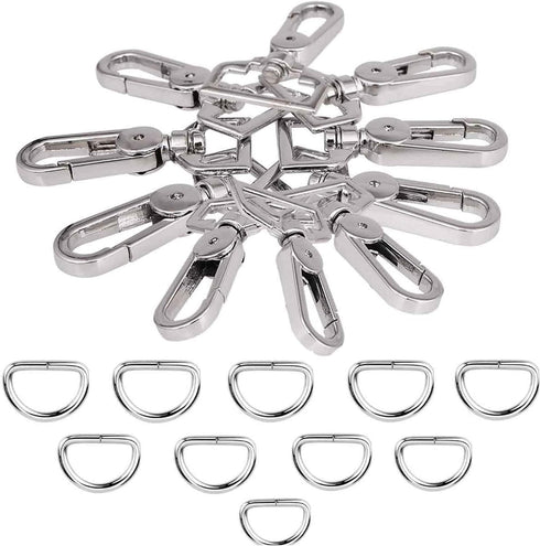 JAKAGO Swivel Lobster Clasps Clips and Slide Buckles and Metal D Ring Semi-Circular D Ring for Handbag Bags Cat Dog Collar Buckles Ring Hand DIY A...