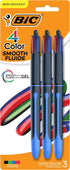BIC 4-Color Smooth Retractable Ballpoint Pens, Medium Point (1.0mm), 3-Count Pack, Colored Pens with Long-Lasting Ink...
