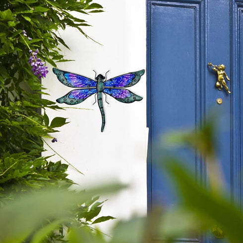 HONGLAND Metal Dragonfly Decor, Dragonfly Outdoor Wall Decor, Metal Wall Art, Dragonfly Ornaments Wall Sculptures Gifts Hanging Decorations for Ga...