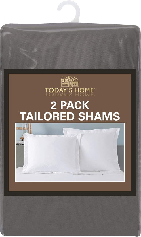 Today’s Home Tailored Bed Pillow Shams, Cotton Blend Design, Standard, Grey, 2-Pack...
