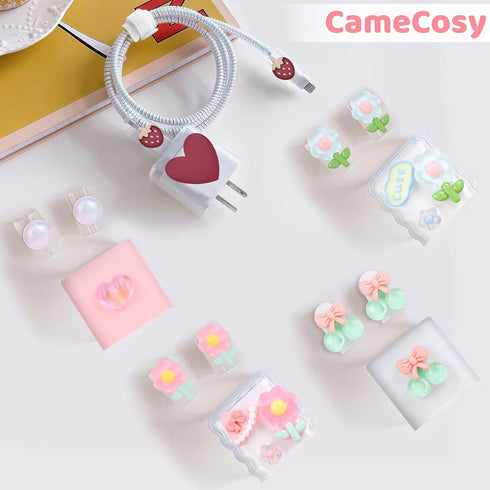 Cute Cable Protector Compatible for iPhone Adapter with Crystal Cherry Pears Design, Clear Soft Data Line USB Cover, Wire Cord Saver, Phone Cord P...