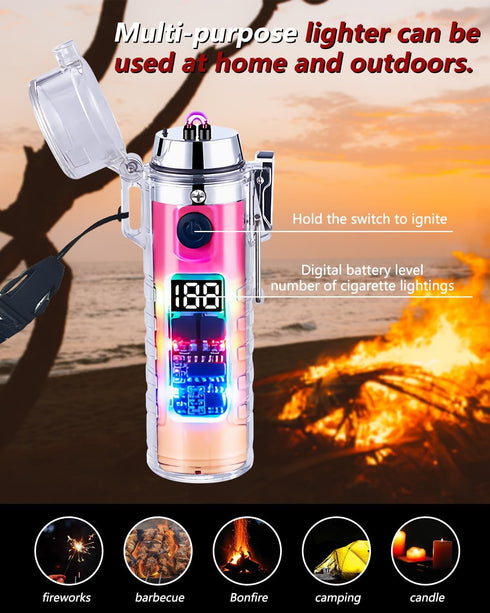 SKRFIRE Windproof Lighter Waterproof Lighter USB Type C Rechargeable Plasma Arc Lighter with Digital Power Indicator for Camping, Hiking,Traveling...