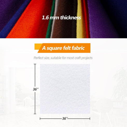 White Felt Fabric - 1.6mm Thickness 36" X 36" Square Flexible Craft Felt by The Yard Soft Durable Felt Sheets for DIY Sewing Cushion Art Craft Pro...
