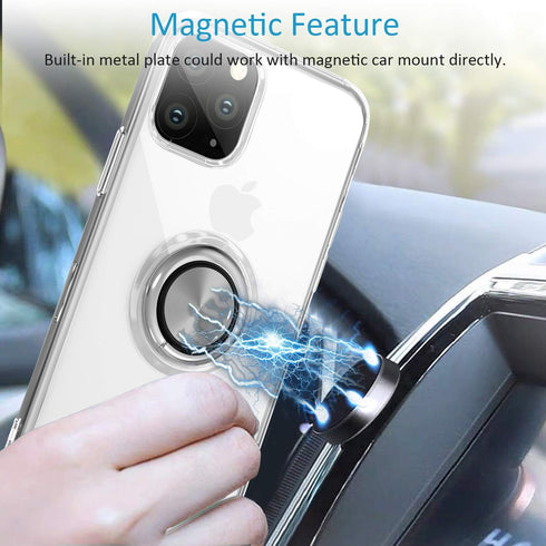 Designed for iPhone 11 Pro Max Case 6.5 inch 2019, Anti Scratch Soft TPU Full Body Clear Case Case with 360 Degree Rotation Finger Ring Holder Kic...