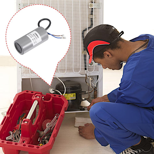 YOKIVE CBB60 Run Capacitor, 250V AC 45uF 50/60Hz with 2 Wires Lead Run Round Capacitor, Low Loss, Great for Washing Machines Motor (Gray, 104x50mm...