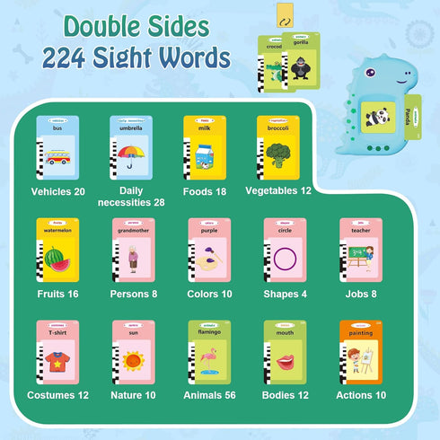 Talking Flash Cards with 224 Sight Words, Preschool Montessori Toys for Early Learning, Toddler Words Learning Interactive Toys, Dinosaur Educatio...