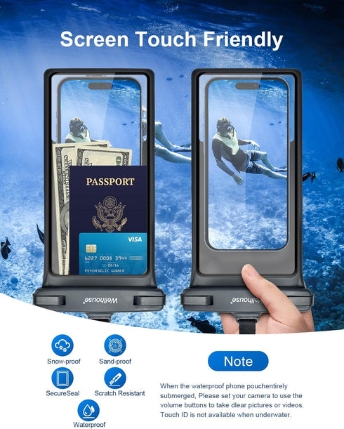 wellhouse Waterproof Phone Pouch, Waterproof Phone Case for iPhone 15 14 13 12 Pro Max XS Samsung, IPX8 3D Cellphone Dry Bag Beach Essentials Blac...