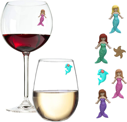 Mermaid Magnetic Wine Charms and Glass Markers Set of 6 - Great Mermaid Gift for Women...
