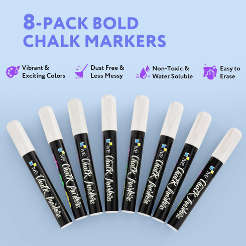 TFIVE White Chalk Markers - Dry & Wet Erase Marker Pens for Chalkboards, Signs, Windows, Blackboard, Glass, Mirrors, Liquid chalkboard markers wit...