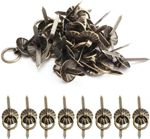 MroMax 50Pcs Metal Brad Fasteners Mini Pull Ring Handle DIY Crafts Decoration for Decorative Jewelry Box Chest Drawer Cabinet or Small Journals Br...