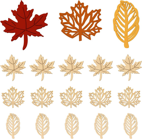 Honbay 60PCS Hollow Out Unfinished Blank Maple Leaves Wood Pieces Wood Slices Wood Chips Wooden Maple Shaped Embellishments Fall Leaf Wood Cutouts...