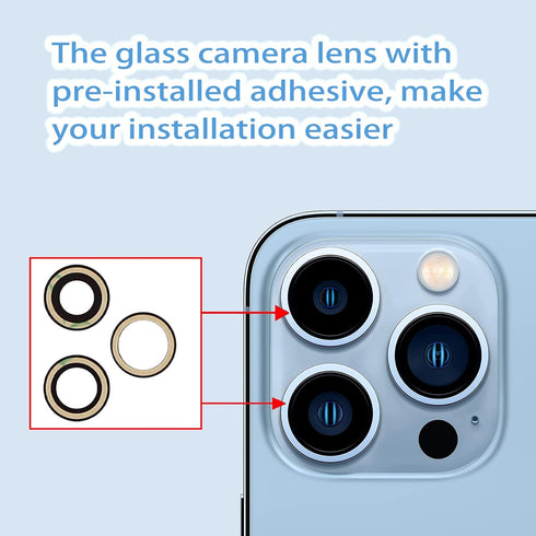 3pcs/Set Rear Back Camera Lens Covers Replacement for iPhone 13 Pro Max Back Rear Glass Camera Lens Replacement for iPhone 13 Pro Max with Pre-Ins...