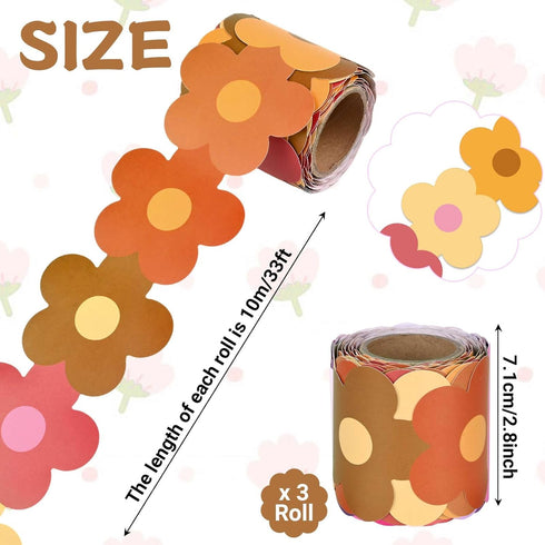 99ft Groovy Retro Hippie Flower Bulletin Board Borders Boho Orange Pink Flower Die-Cut Bulletin Board Flower Shape Rolled Trim for School Wall Cla...