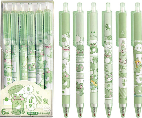 6 Pcs Gel Ink Pens Cartoon Retractable Pens Cute Animal Pen 0.5mm Ballpoint Pen Office School Supplies for Girls (Frog)...