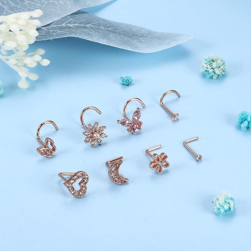 ORAZIO 16Pcs Nose Rings For Women Surgical Steel Nose Studs Hoops 20G Nose Hoop Corkscrew L Shaped Nose Stud Gold Silver Nose Ring Nose Piercing J...