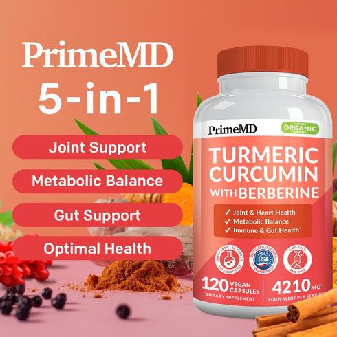 5-in-1 Turmeric Curcumin Supplement (4210mg) with Berberine, & Ceylon Cinnamon - Organic Turmeric Curcumin with Black Pepper and Ginger Supplement...