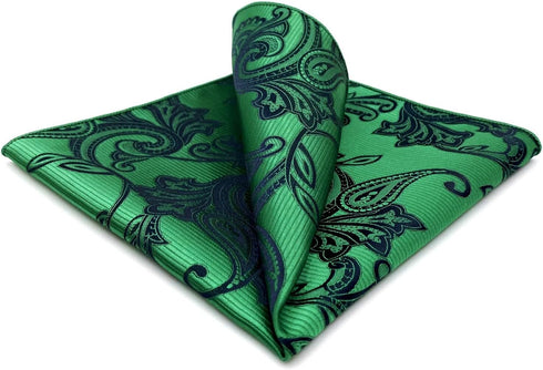 SHLAX&WING Green Geometric Silk Pocket Square Handkerchief for Wedding Party...