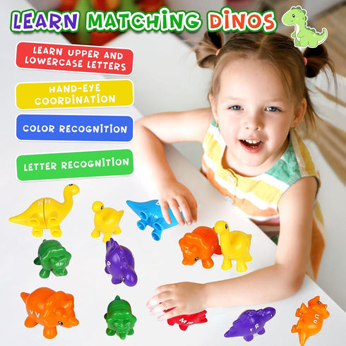 LOOIKOOS Matching Letters Fine Motor Toy,Double-Sided ABC Dinosaur Alphabet Match Game with Uppercase Lowercase, Educational Preschool Montessori ...