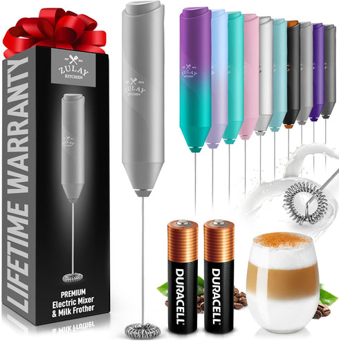 Zulay Kitchen Duracell Powered Milk Frother Handheld Foam Maker - Whisk Drink Mixer for Coffee, Latte, Matcha, Cappuccino - Mini Foamer by Milk Bo...