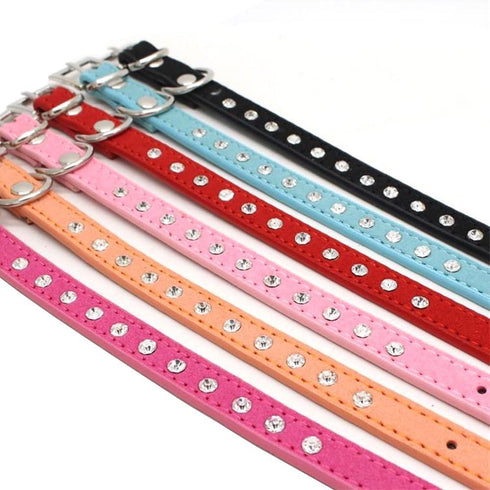 Dogs Kingdom 10 "-16.5" Total Length Suede Skin Jeweled Rhinestones Pet Dog Collar Sparkly Crystal Diamonds Studded Leather Puppy Dog Cat Collar P...
