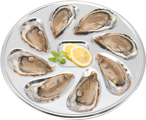3 Pack Oyster Plate, Stainless Steel 8 Slots Oyster Grill Pan with Center Slot Multi-Functional Grill Pan for Oysters and Scallop, Sauce and Lemon...