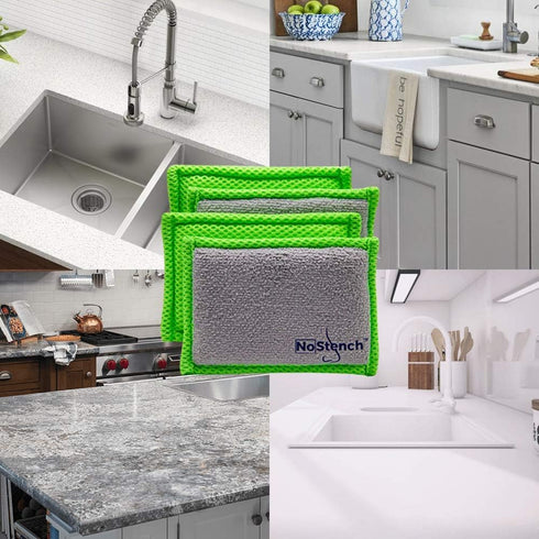 Kitchen Sponge | Odor Resistant, Non-Scratch Microfiber Mesh and Terry Cloth Sponge, No Odor, Long Lasting Odor Protection | Durable Odor Free Lif...