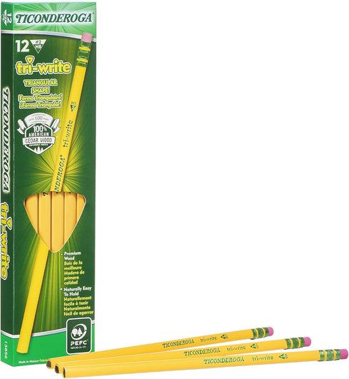 Ticonderoga 13856 Tri-Write Woodcase Pencil, HB #2, Yellow, Dozen...
