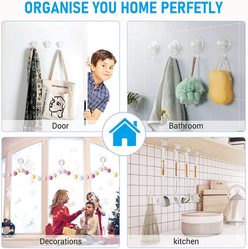 Quntis Suction Cup Hooks 4 Pack, Multi-Purpose Clear Shower Suction Hooks Waterproof Heavy Duty Wreath Hanger for Bathroom, Window, Towel, Shower ...