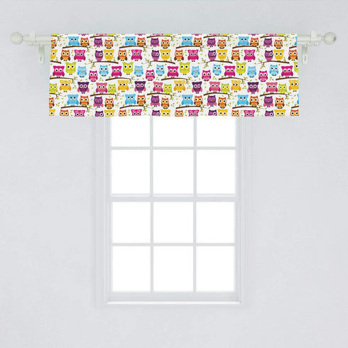 Lunarable Owls Window Valance, Owls in The Forest Woodland Celebration Friendship Togetherness Themed Art Print, Curtain Valance for Kitchen Bedro...