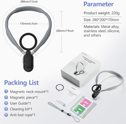 Magnetic Neck Phone Holder, Phone Neck Mount, Magnetic Neck Mount for Phones, Hand Free POV/Vlog Phone Holder, iPhone Chest Mount, Video Recording...