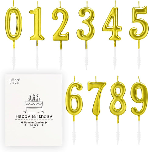 Beanlieve 10-Pieces Numeral Birthday Candles - Cake Numeral Candles Number 0-9 Glitter Cake Topper Decoration for Birthday,Wedding Anniversary,Par...