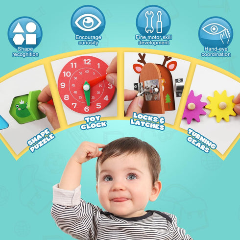 TOY Life Wooden Busy Board Montessori Toys for Toddlers Activity Board Sensory Toys for Toddlers 1-3 Busy Board for 1 Year Old Travel Toy Educatio...