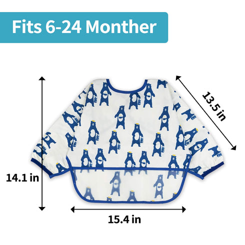 3 Pcs Long Sleeved Bib Set | Baby Waterproof Bibs with Pocket Bundle | Toddler Bib with Sleeves and Crumb Catcher | Stain and Odor Resistance Play...
