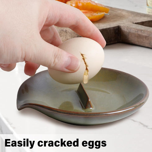 Egg Cracker & Spoon Holder, Spoon Rest for Kitchen, Ceramic Spoon Holder for Stove Top, Cooking Spoon Holder,Heat Resistant Utensil Rest for Count...
