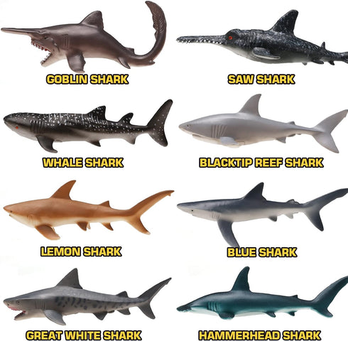 Yeonha Toys 8 Pack Shark Toys with Educational Booklet, Soft Plastic Realistic Shark Figure Set for Kid, Ocean Sea Animal Party Favor, Pool Bath T...