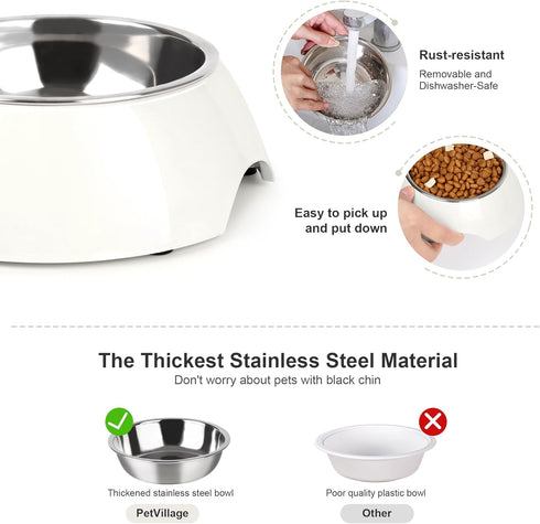 Double Dog Bowl Set - includes Two 6.9 fl oz Stainless Steel Bowls & Elevated Base, Ideal for Small to Large Pets, Feeding Solution for Dogs, Cats...