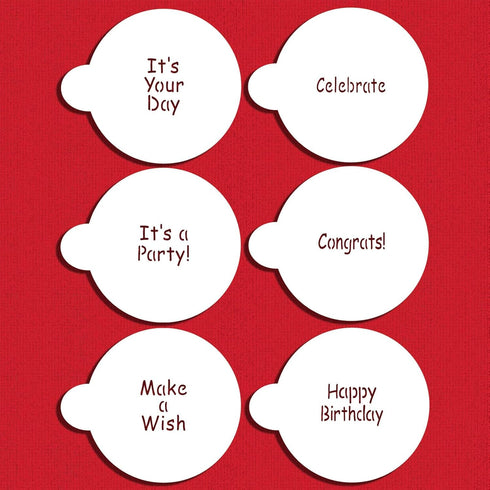 Designer Stencils It's a Party Cookie Stencil Set, (HAPPY BIRTHDAY - CONGRATS - IT'S A PARTY - MAKE A WISH - CELEBRATE), Beige/semi-transparent...