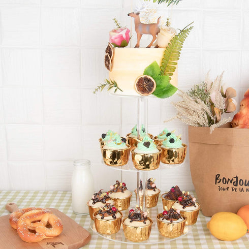 YestBuy 3 Tier Round Cupcake Stand, Acrylic Cake stand, Cupcake Tower Stand, Premium Cupcake Holder For 23 Cupcakes, Display for Pastry Wedding Bi...