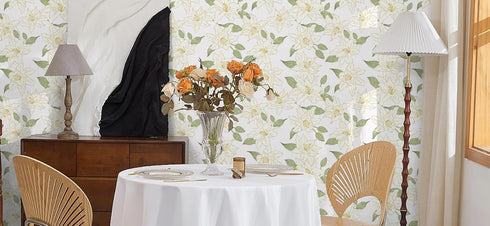 16.1"x78.7" White and Green Peel and Stick Wallpaper Boho Floral Contact Paper Removable Wallpaper Self-Adhesive Wallpaper Decorative Wall Cabinet...