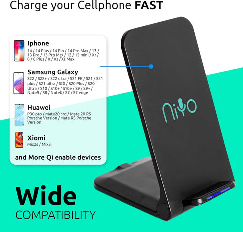 NiYo Portable Foldable Wireless Phone Charger Stand - Fast Charging for Qi Enabled Devices......