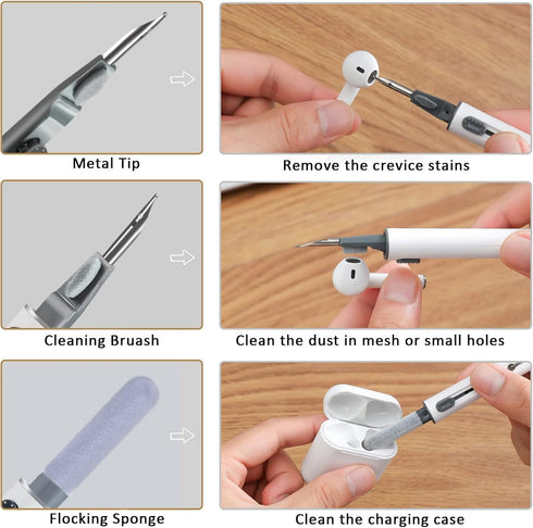 2Pcs Airpod Cleaner Kit?Earbud Cleaning Kit for Airpods Pro 1 2 3? Multi-Function Cleaning Pen with Soft Brush Flocking Sponge?Suitable for Blueto...