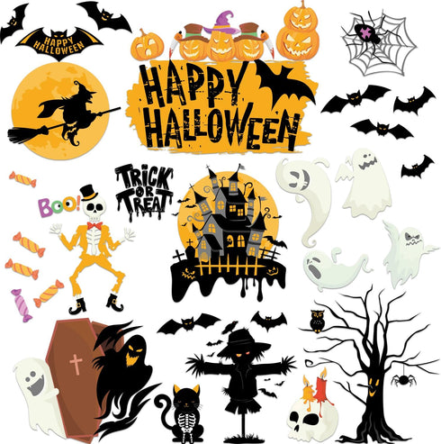 Halloween Window Clings, 6 Sheets Halloween Crows Bats Spiders Ghost Window Stickers Decorations for Glass Windows, Double-Side Removable Decals f...