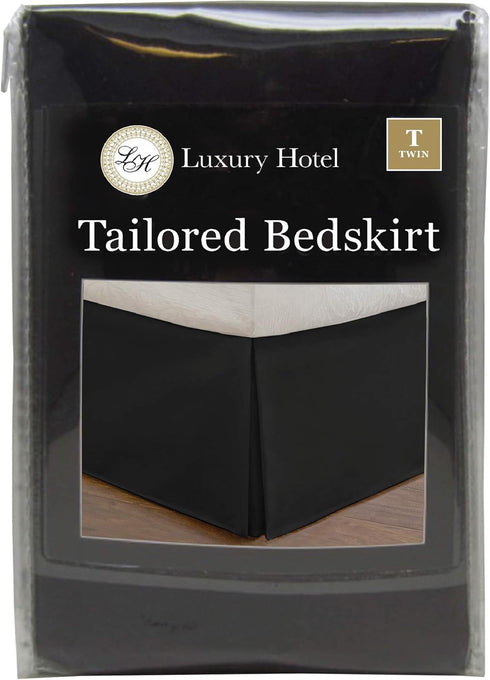 Luxury Hotel Tailored Bed Skirt, Box Pleats, 14 Inch Drop, Twin, Black...
